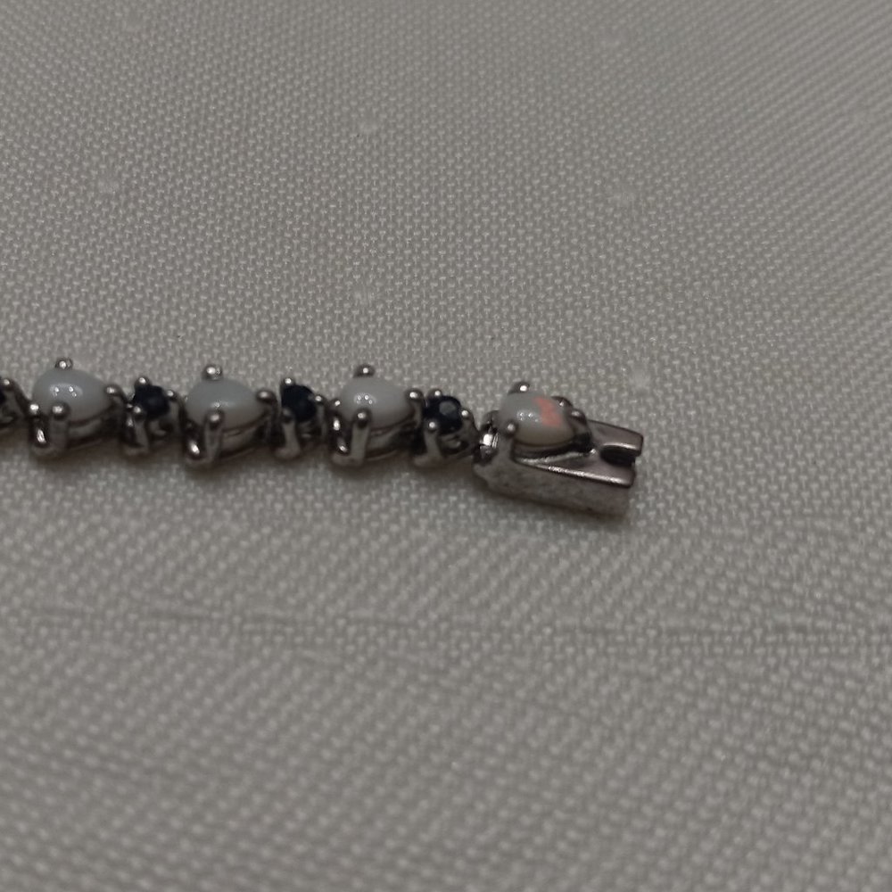 Sterling Silver Bracelet with Opals and Blue Rhinestones - Picture 9 of 14